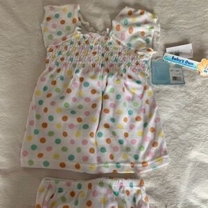 NWT's "BABY's Own" 2 PIECE TERRY CLOTH DRESS W/ PANTY WHITE-POLKA DOT 12M